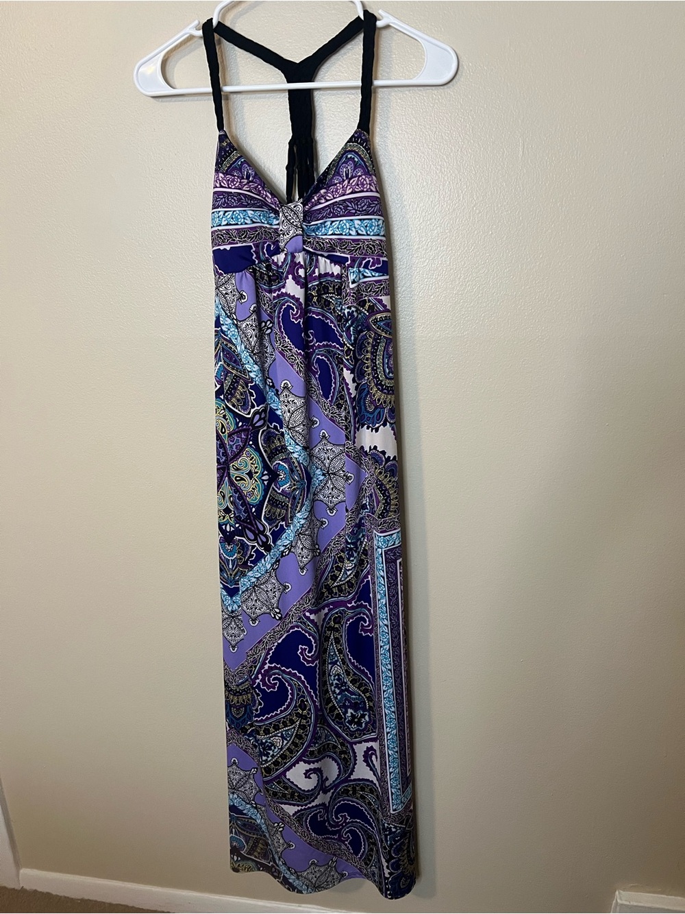 Heart Soul Purple And Blue Paisley Sleeveless Geometric Halter Dress